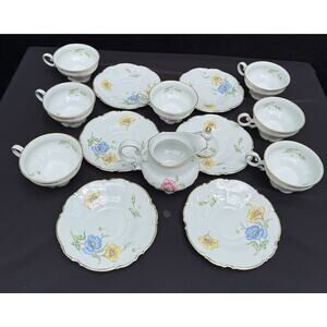 Hutschenreuther 9041 Bavaria Brighton Floral Tea Cups & More! WhiteGold Trim OS5